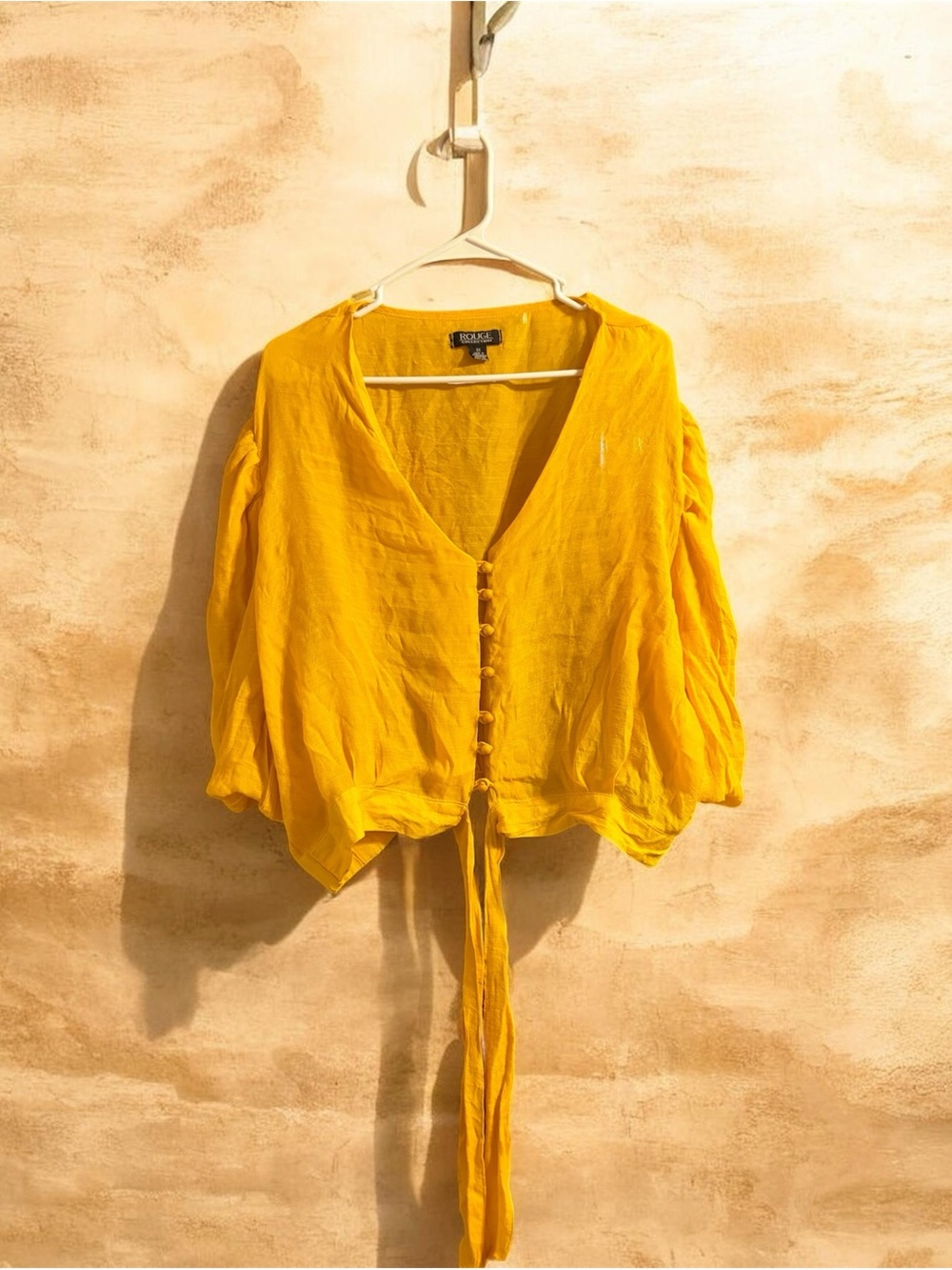 Rouge Helium Mustard Yellow Tie-Front Button Blouse